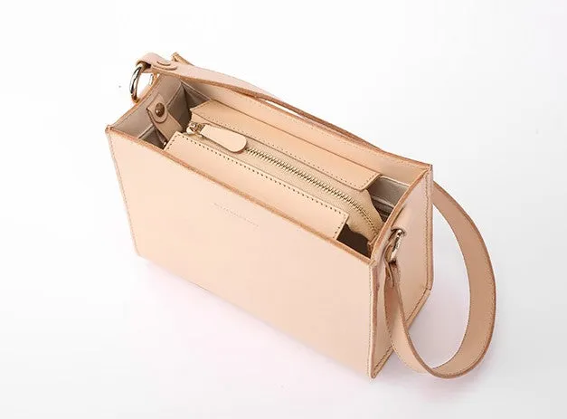 Fashion Beige Leather Women Box Tote Bag Box Handbag Shoulder Bag For Women