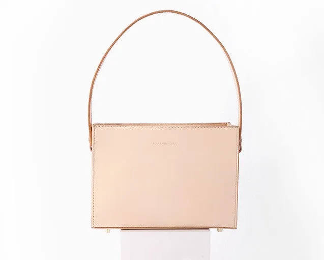 Fashion Beige Leather Women Box Tote Bag Box Handbag Shoulder Bag For Women