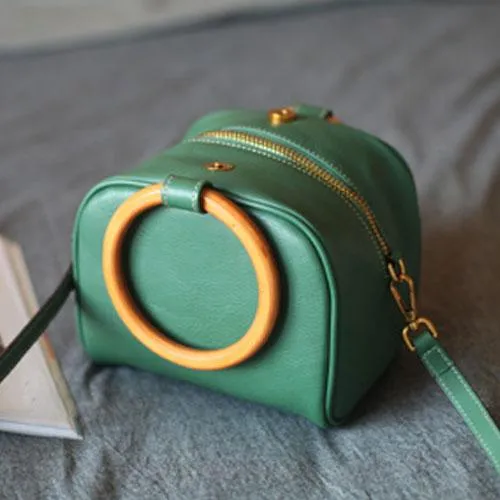 Fashion WOmens Small Green Leather Handbag Satchel Circle Round Shoulder Bag Crossbody Purse