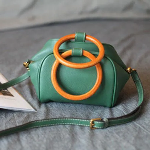 Fashion WOmens Small Green Leather Handbag Satchel Circle Round Shoulder Bag Crossbody Purse