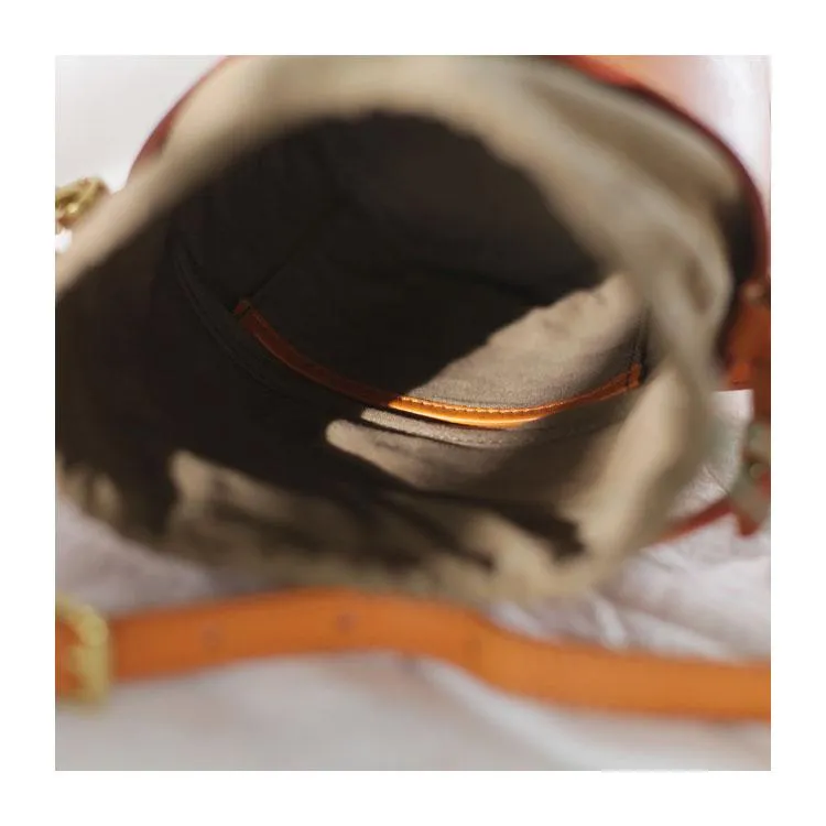 Fashion Womens Small Structured Red Leather Bucket Handbag Shoulder Bag Leather Drawstring Bucket Crossbody Bag