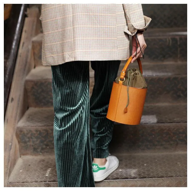 Fashion Womens Small Structured Red Leather Bucket Handbag Shoulder Bag Leather Drawstring Bucket Crossbody Bag