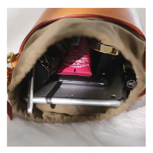 Fashion Womens Small Structured Red Leather Bucket Handbag Shoulder Bag Leather Drawstring Bucket Crossbody Bag