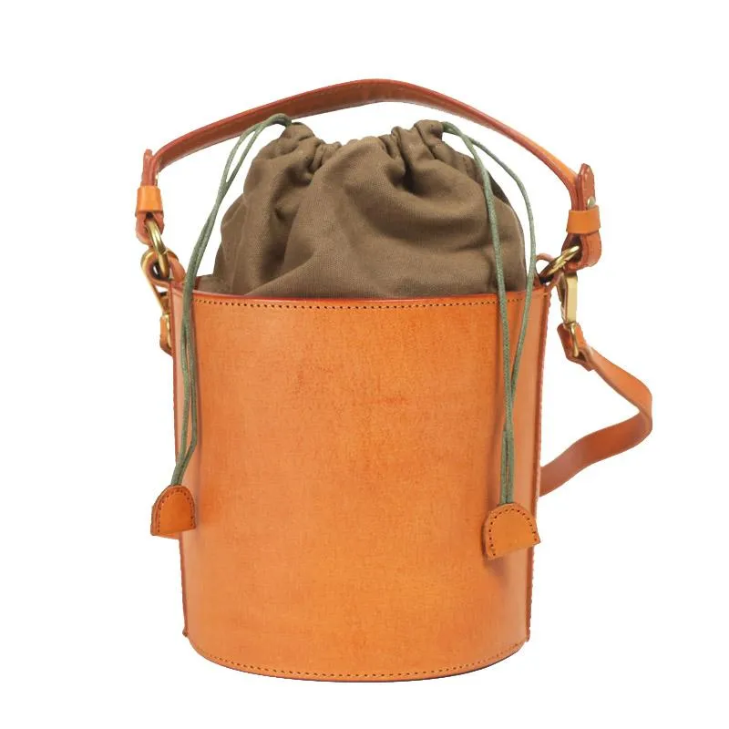 Fashion Womens Small Structured Red Leather Bucket Handbag Shoulder Bag Leather Drawstring Bucket Crossbody Bag