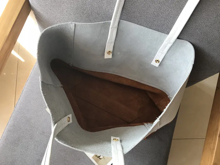 Fashion Womens White Brown Leather Oversize Tote Bag White Brown Shoulder Tote Bag Handbag Tote For Women
