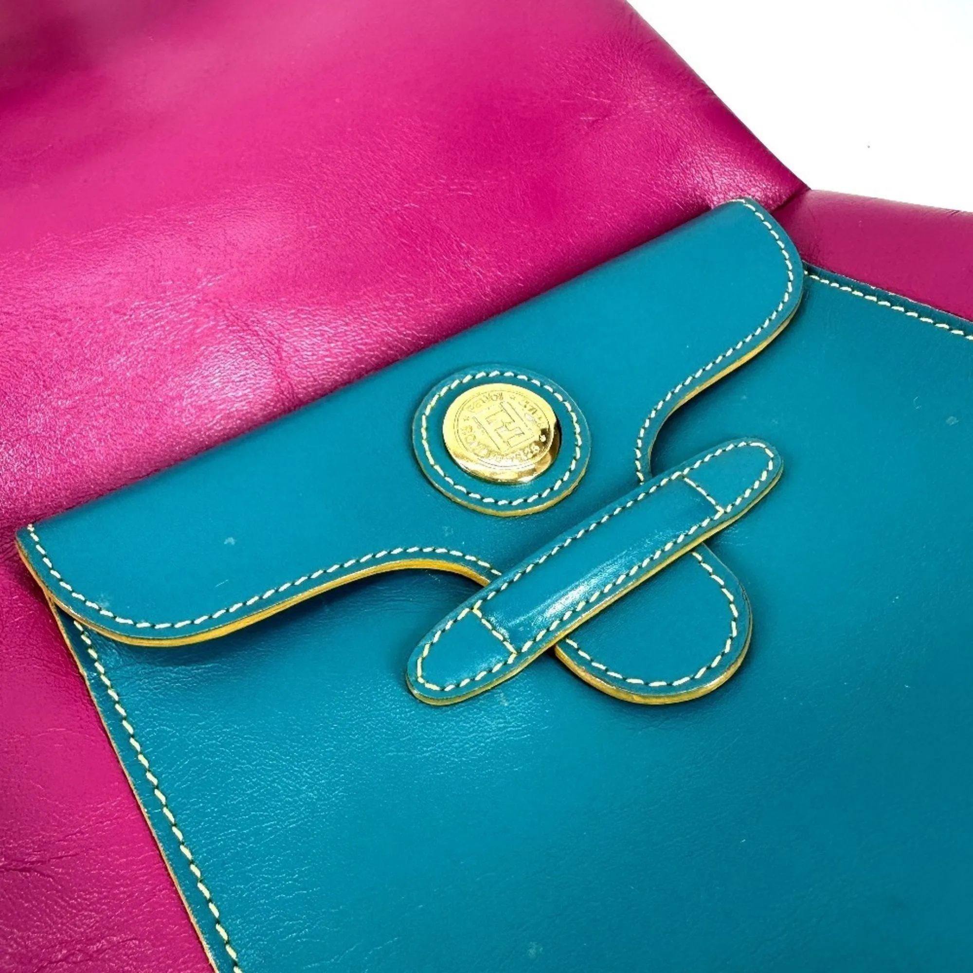 Fendi blue pink yellow Leather Handbag Shoulder Bag (Pre-Owned)