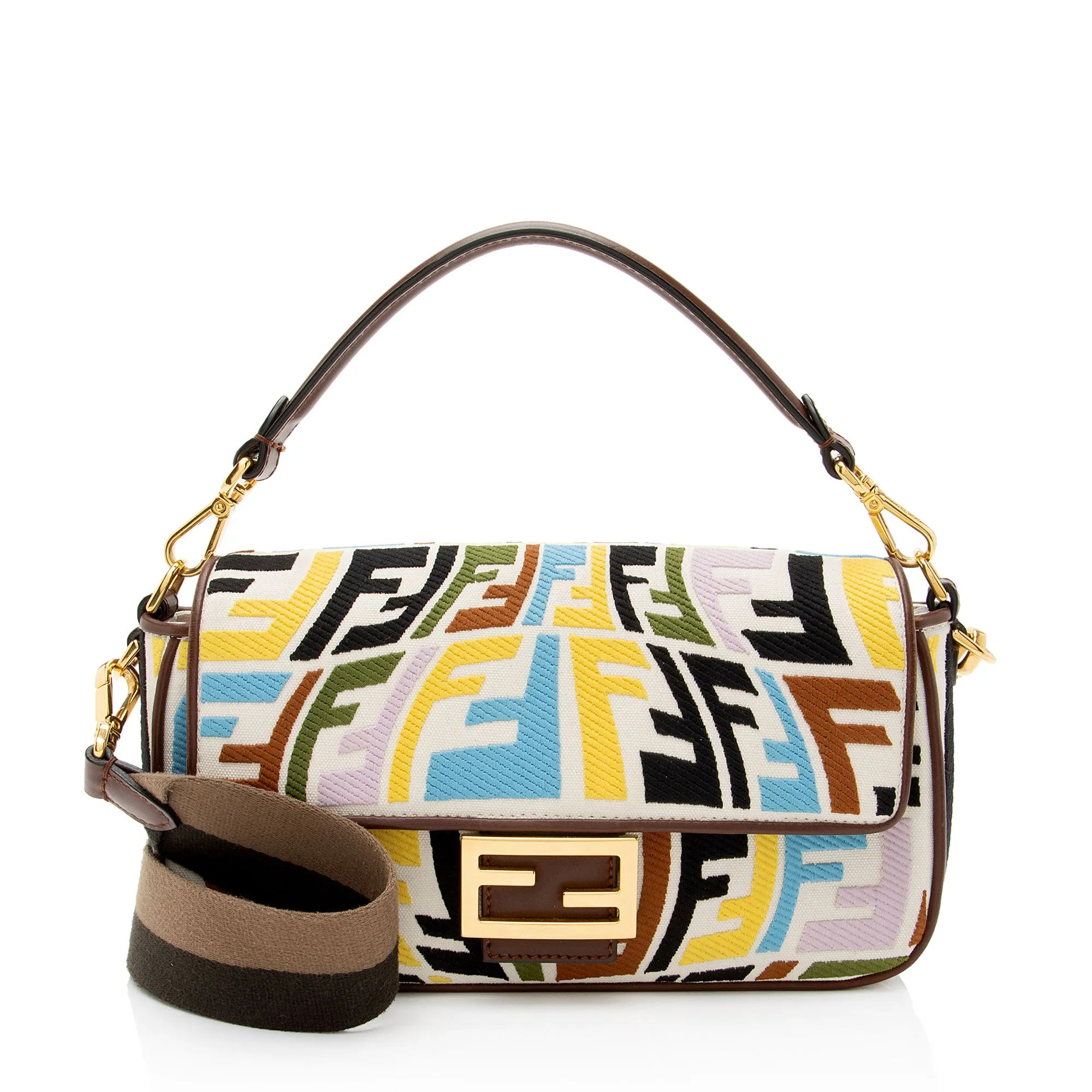 Fendi x Sara Coleman Canvas Fish Eye Medium Baguette Shoulder Bag