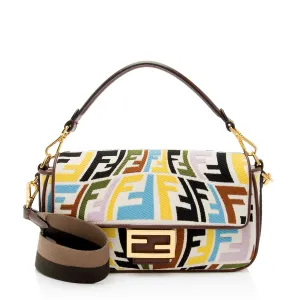 Fendi x Sara Coleman Canvas Fish Eye Medium Baguette Shoulder Bag