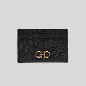 Ferragamo Gancini Leather Credit Card Holder Black 220007