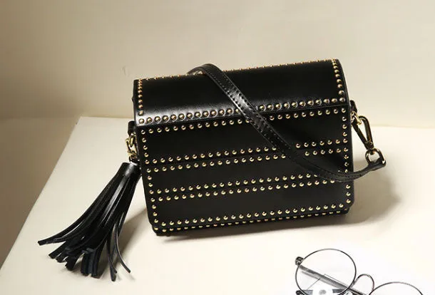 Genuine Leather crossbodybag rivet shoulder bag for women leather bag