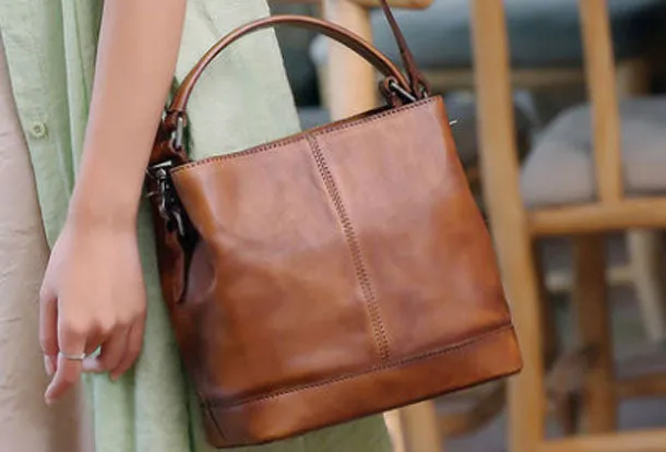 Genuine Leather Handbag Bucket Bag Crossbody Bag Shoulder Bag Purse For Women