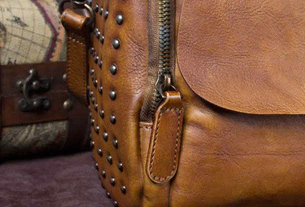 Genuine Leather Handbag Rivet Crossbody Bag Shoulder Bag Purse For Women
