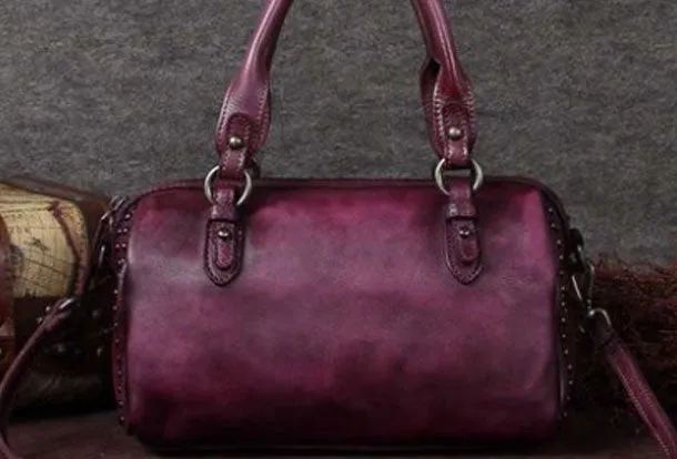 Genuine Leather Handbag Rivet Vintage Bag Crossbody Bag Shoulder Bag Purse For Women