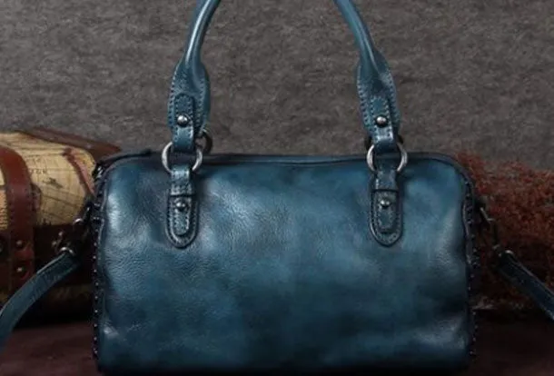 Genuine Leather Handbag Rivet Vintage Bag Crossbody Bag Shoulder Bag Purse For Women
