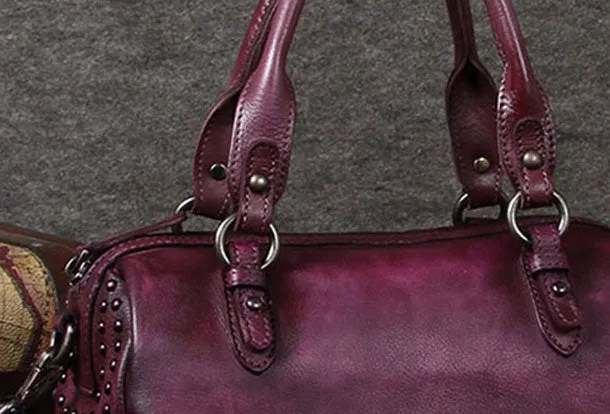 Genuine Leather Handbag Rivet Vintage Bag Crossbody Bag Shoulder Bag Purse For Women