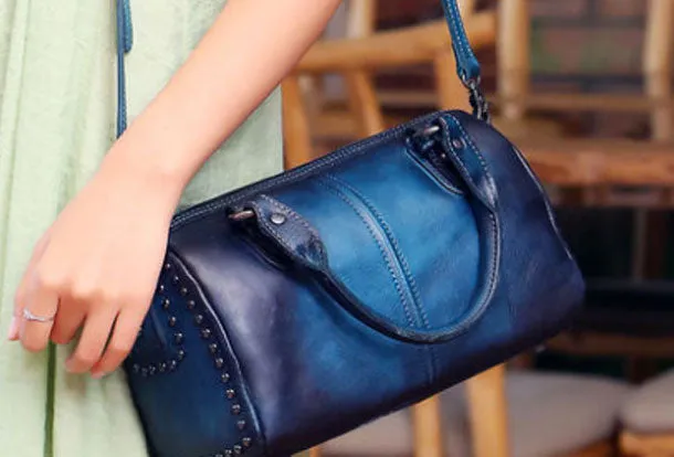 Genuine Leather Handbag Rivet Vintage Bag Crossbody Bag Shoulder Bag Purse For Women