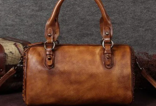 Genuine Leather Handbag Rivet Vintage Bag Crossbody Bag Shoulder Bag Purse For Women