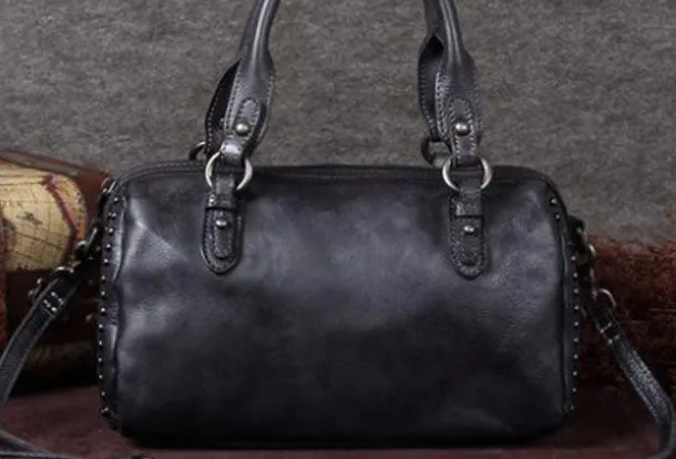 Genuine Leather Handbag Rivet Vintage Bag Crossbody Bag Shoulder Bag Purse For Women