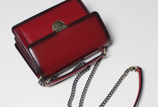 Genuine Leather handbag shoulder bag black red for women leather crossbody bag