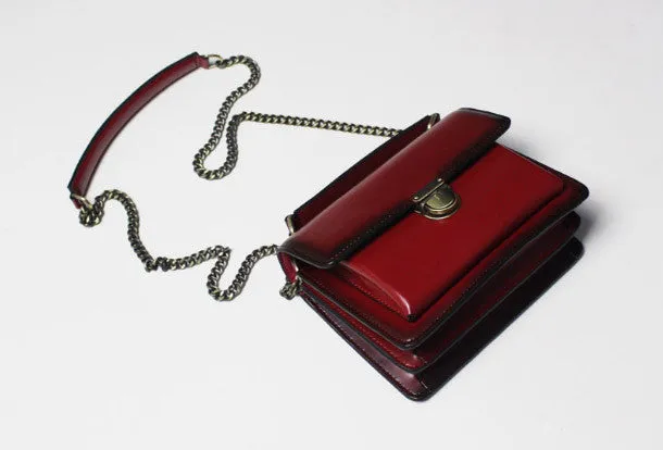 Genuine Leather handbag shoulder bag black red for women leather crossbody bag