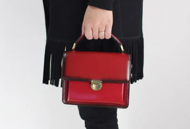 Genuine Leather handbag shoulder bag black red for women leather crossbody bag