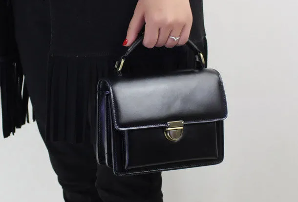 Genuine Leather handbag shoulder bag black red for women leather crossbody bag