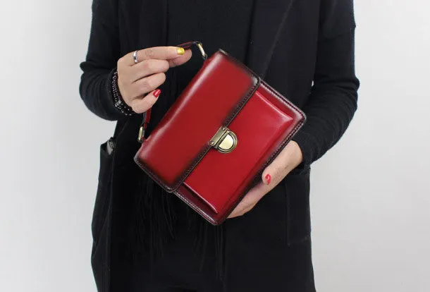 Genuine Leather handbag shoulder bag black red for women leather crossbody bag