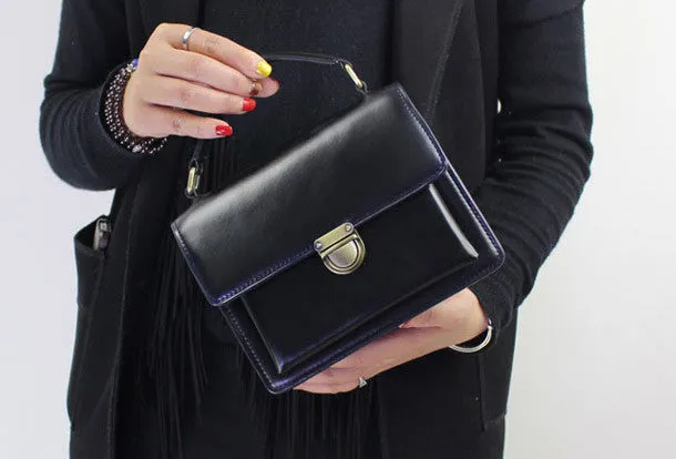 Genuine Leather handbag shoulder bag black red for women leather crossbody bag