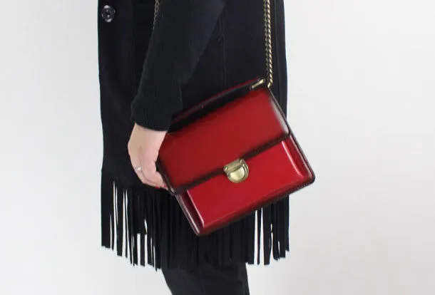 Genuine Leather handbag shoulder bag black red for women leather crossbody bag