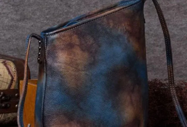 Genuine Leather Handbag Vintage Bucket Bag Crossbody Bag Shoulder Bag Purse For Women