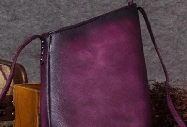 Genuine Leather Handbag Vintage Bucket Bag Crossbody Bag Shoulder Bag Purse For Women