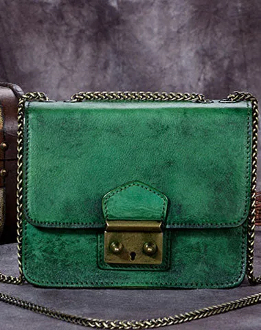 Genuine Leather Handbag Vintage Cube Crossbody Bag Shoulder Bag Clutch Purse For Women