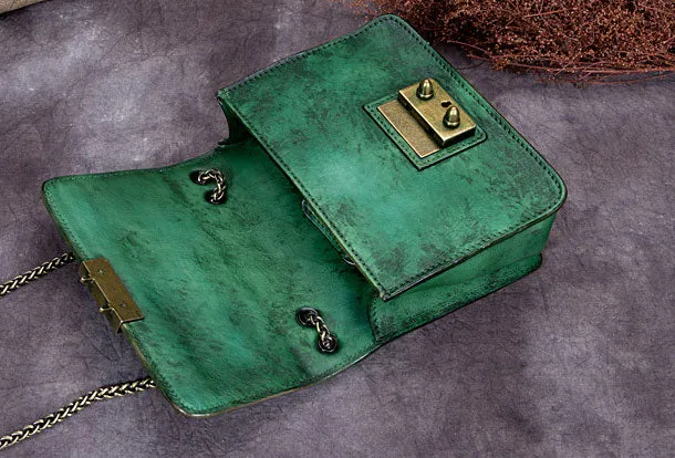Genuine Leather Handbag Vintage Cube Crossbody Bag Shoulder Bag Clutch Purse For Women