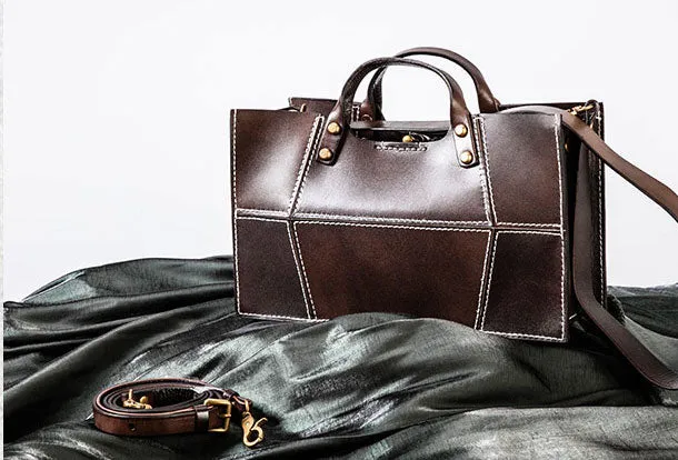 Genuine Leather Handmade Handbag Shoulder Bag Geometric Bag Purse For Women