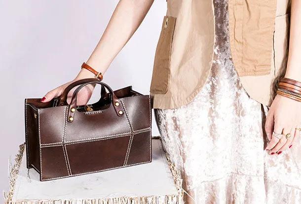 Genuine Leather Handmade Handbag Shoulder Bag Geometric Bag Purse For Women
