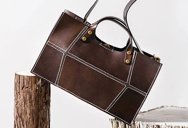 Genuine Leather Handmade Handbag Shoulder Bag Geometric Bag Purse For Women
