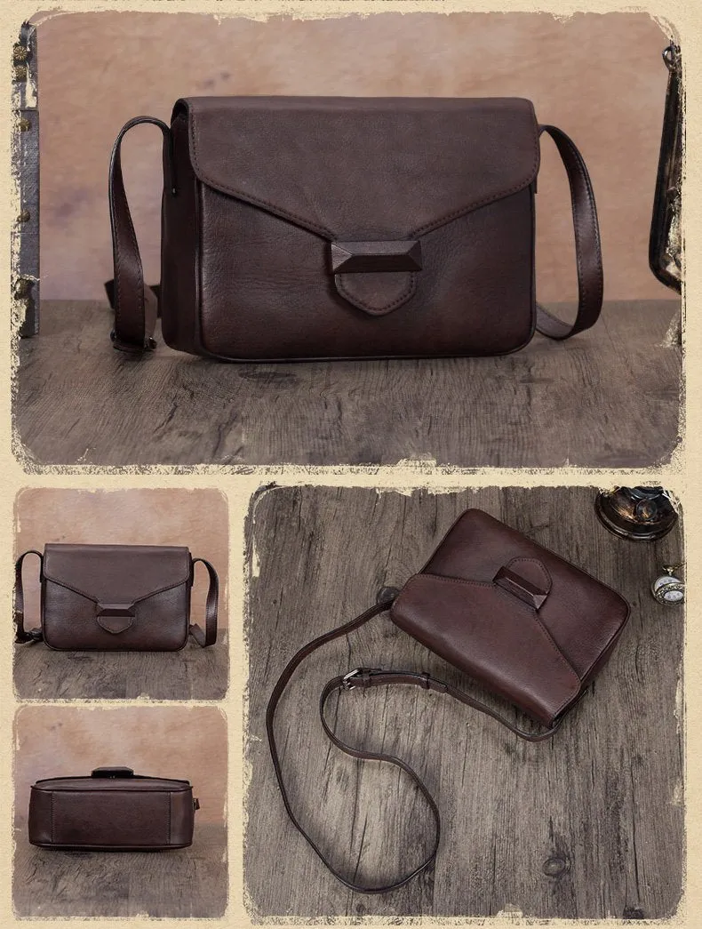 Green Vintage Ladies Leather Small Satchel Shoulder Bag Purse Brown Side Bag for Women