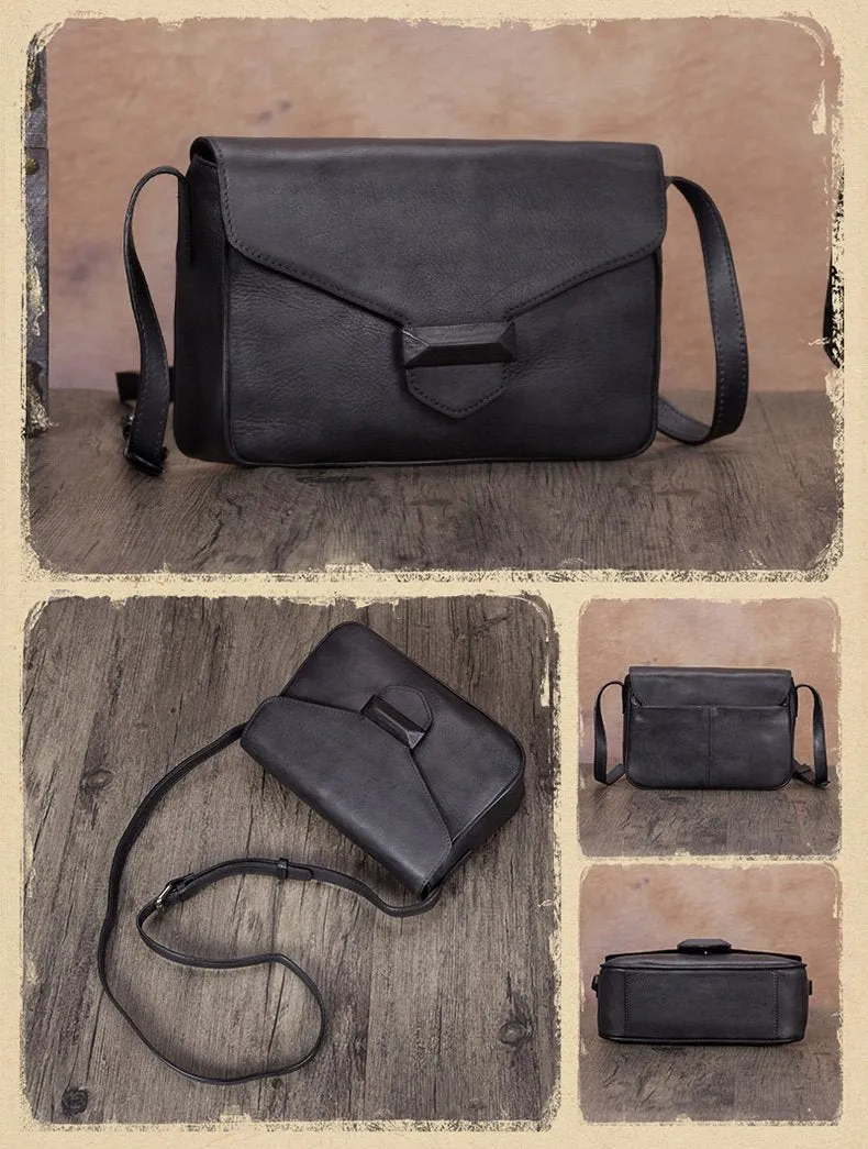 Green Vintage Ladies Leather Small Satchel Shoulder Bag Purse Brown Side Bag for Women