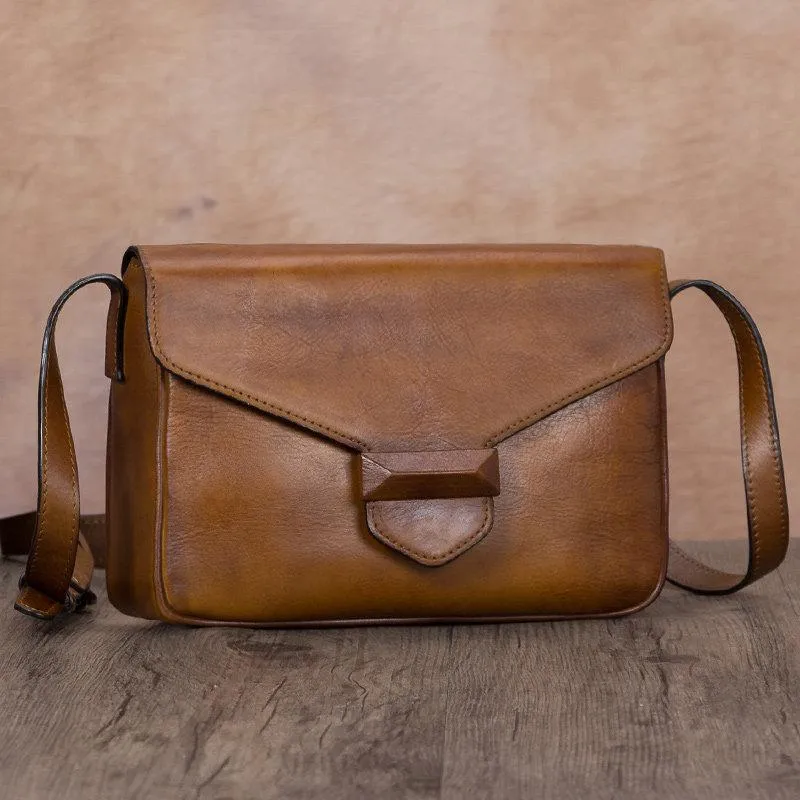 Green Vintage Ladies Leather Small Satchel Shoulder Bag Purse Brown Side Bag for Women