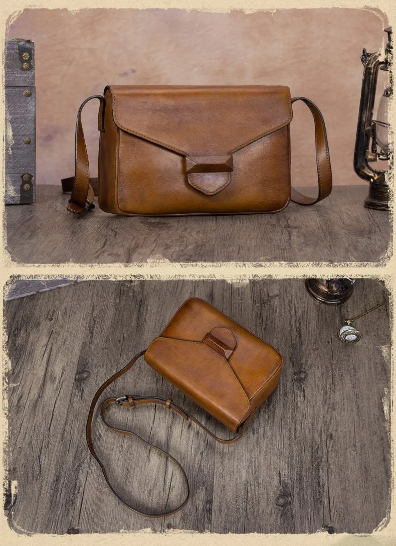 Green Vintage Ladies Leather Small Satchel Shoulder Bag Purse Brown Side Bag for Women