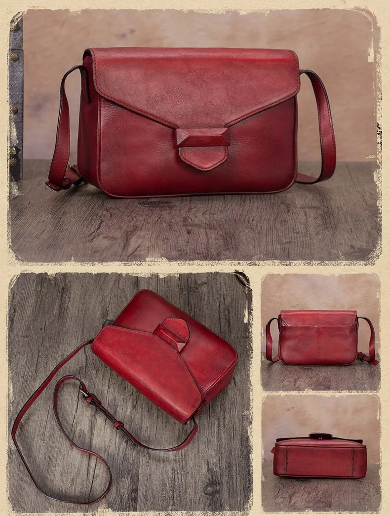 Green Vintage Ladies Leather Small Satchel Shoulder Bag Purse Brown Side Bag for Women