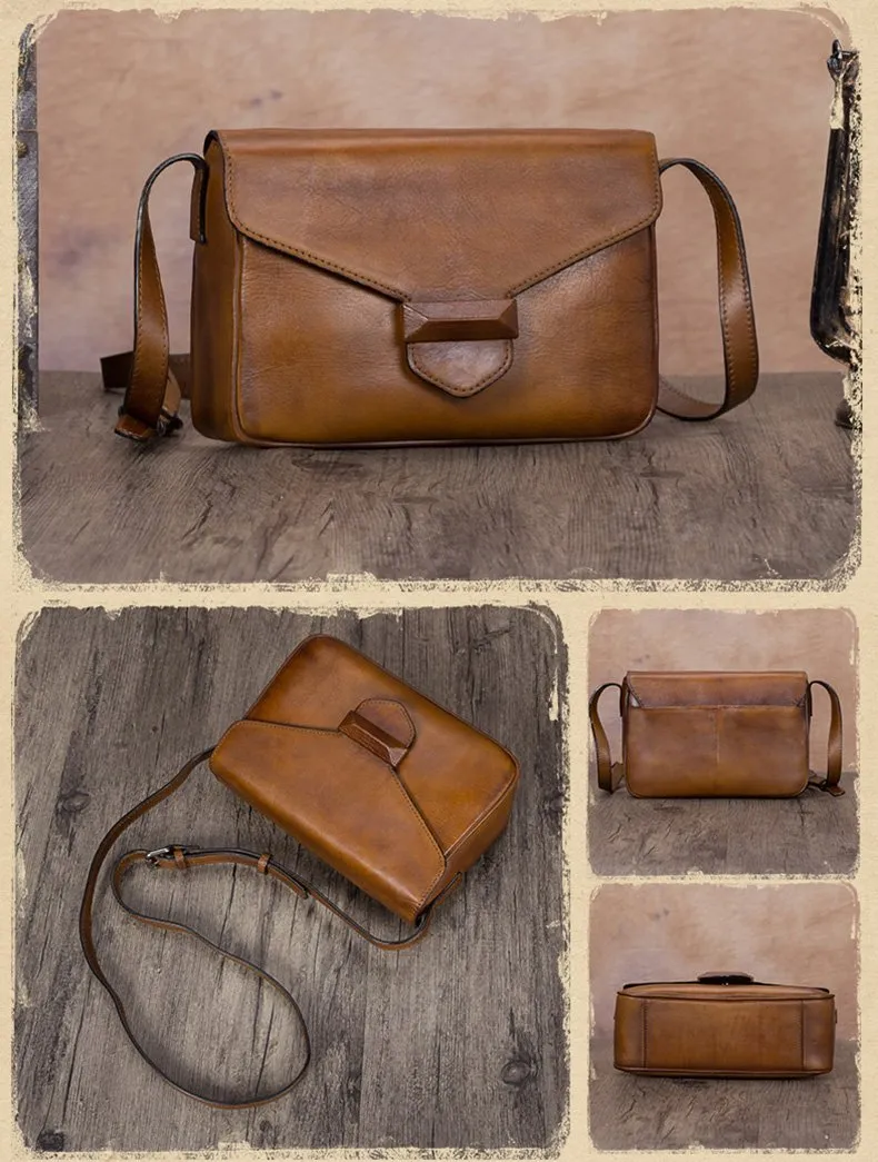 Green Vintage Ladies Leather Small Satchel Shoulder Bag Purse Brown Side Bag for Women