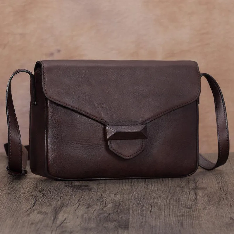 Green Vintage Ladies Leather Small Satchel Shoulder Bag Purse Brown Side Bag for Women