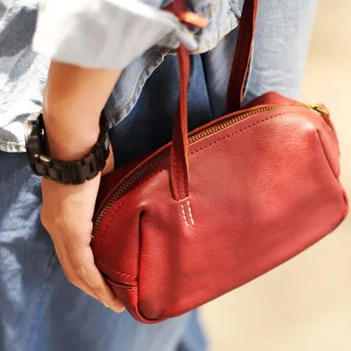Grey Womens Leather Satchel Side Bag Red Leather Crossbody Bag Shoulder Bag for Ladies