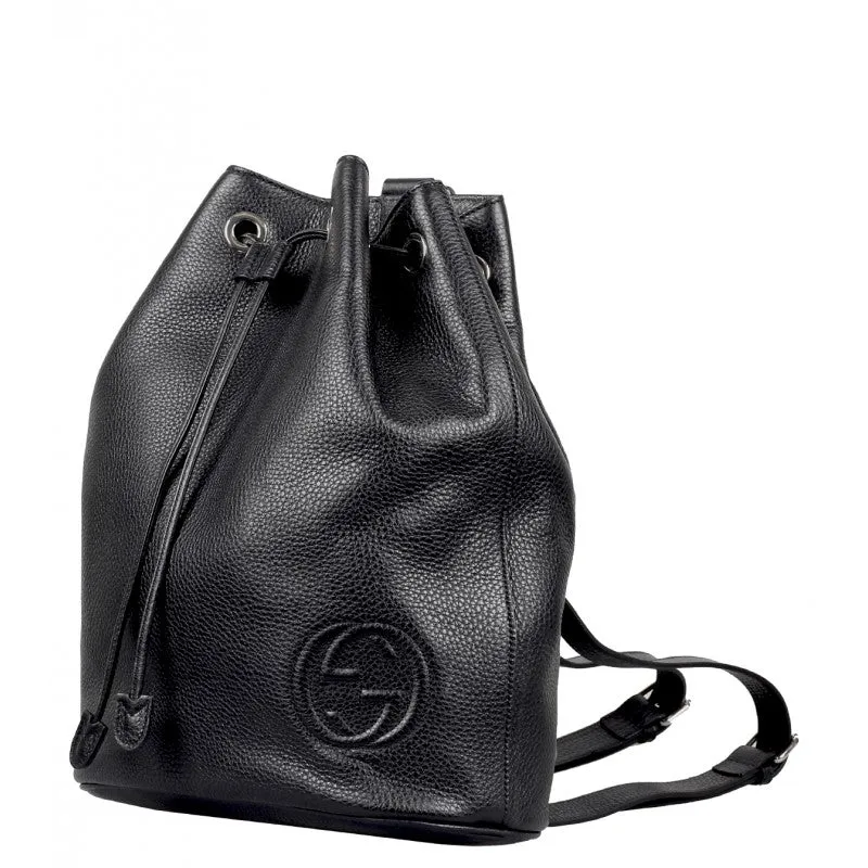 Gucci Black leather drawstring backpack