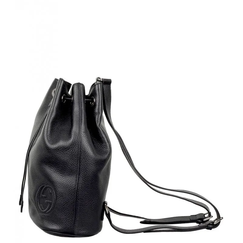 Gucci Black leather drawstring backpack