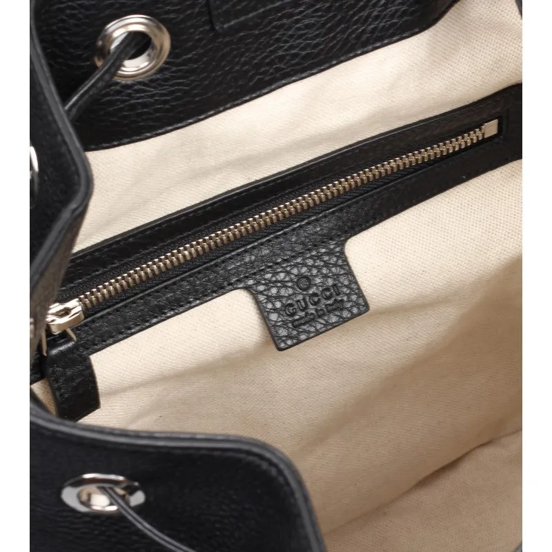 Gucci Black leather drawstring backpack
