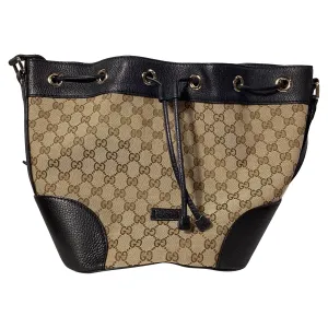 Gucci GG Monogram Bucket Bag in Black Calfskin Leather and Canvas