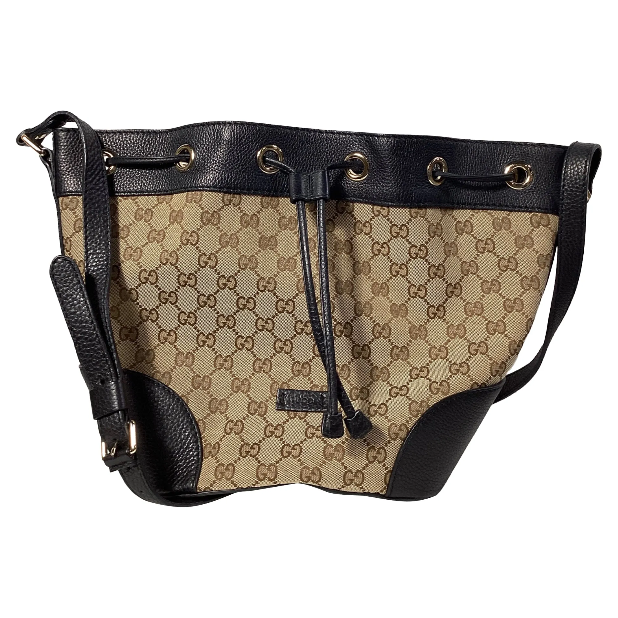 Gucci GG Monogram Bucket Bag in Black Calfskin Leather and Canvas