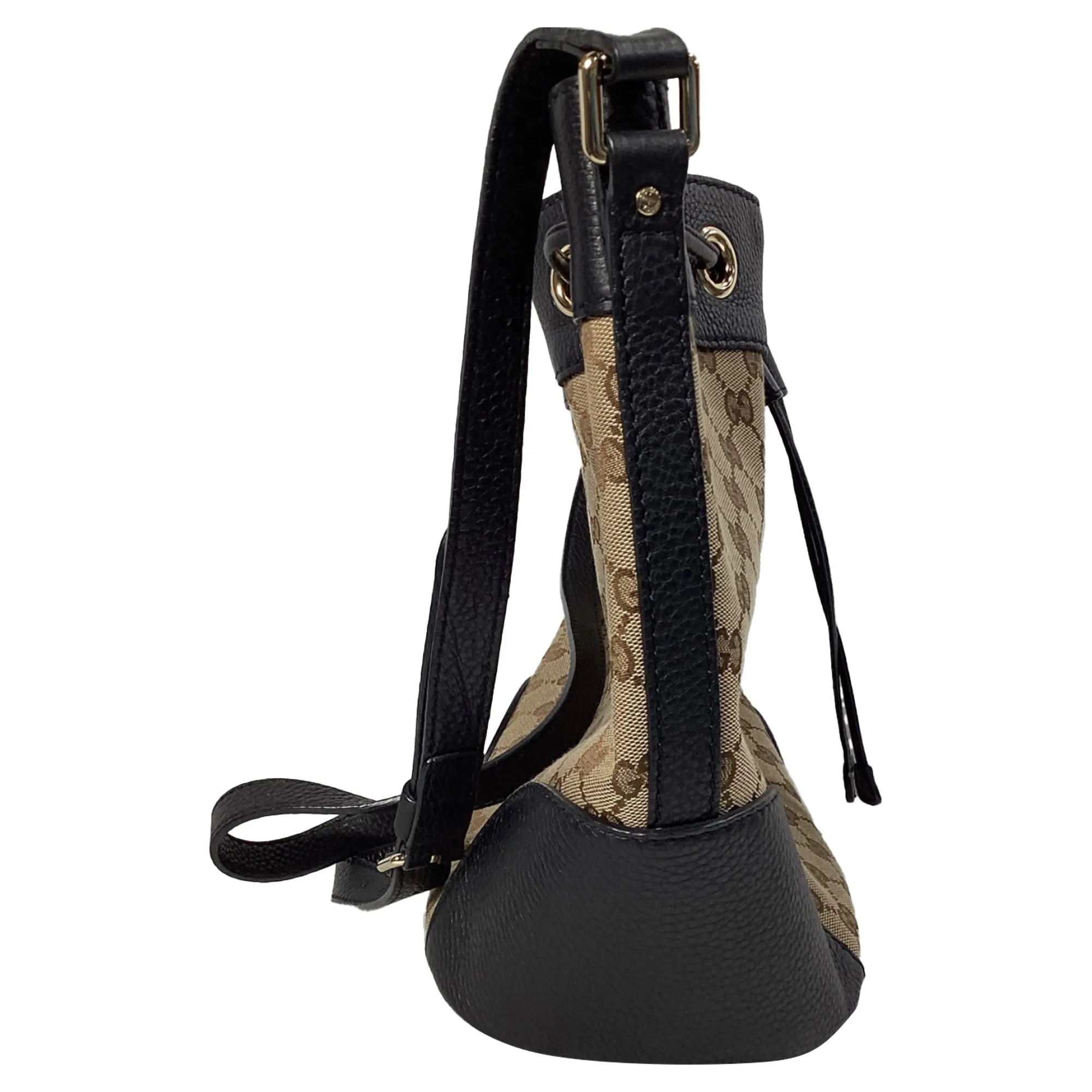 Gucci GG Monogram Bucket Bag in Black Calfskin Leather and Canvas